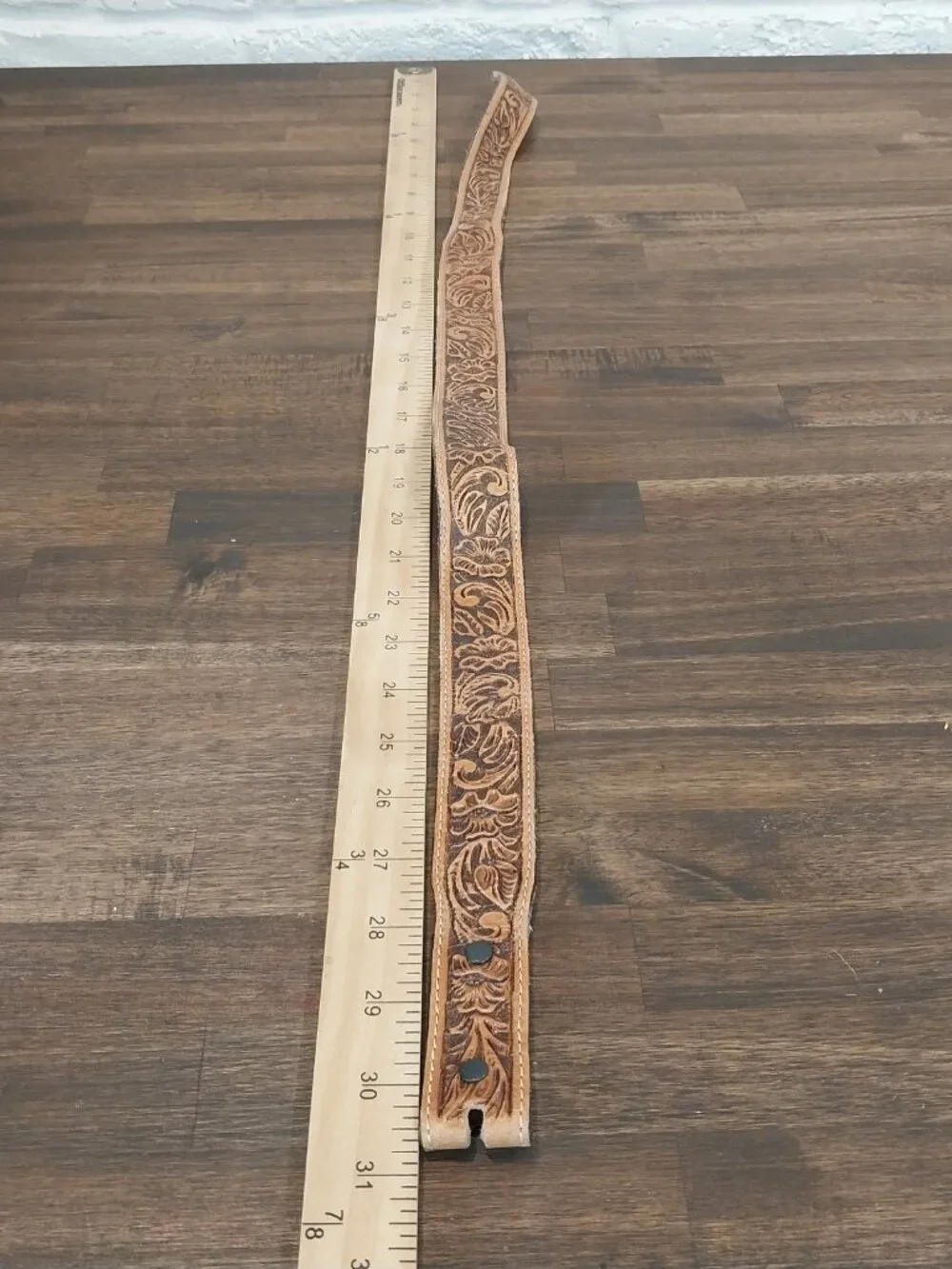Justin Tooled Western Belt Youth Size 26 Floral Brown Top Grain Leather USA Made
